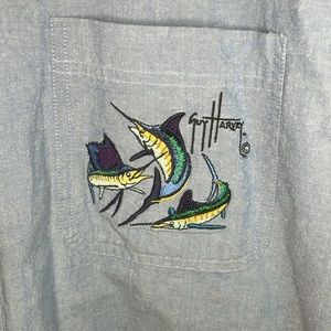 Guy Harvey by AFTCO Bluewater blue chambray short sleeve shirt Men’s size L
